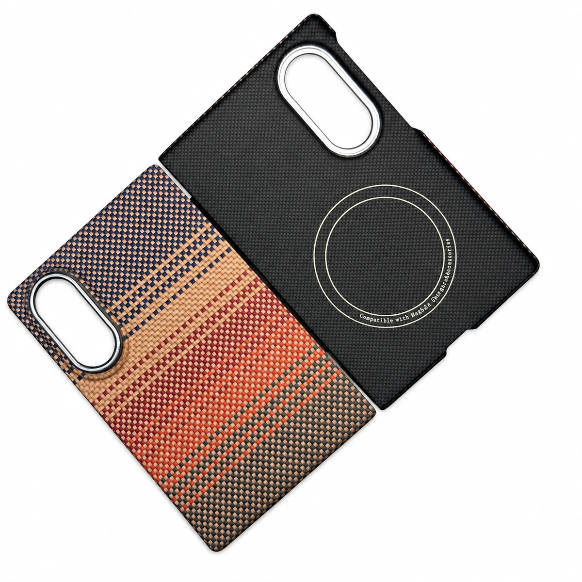 Coque arrière en fibre d'aramide Rouge coucher de soleil pour Samsung Galaxy Z Fold 8 avec anneau magnétique intégré