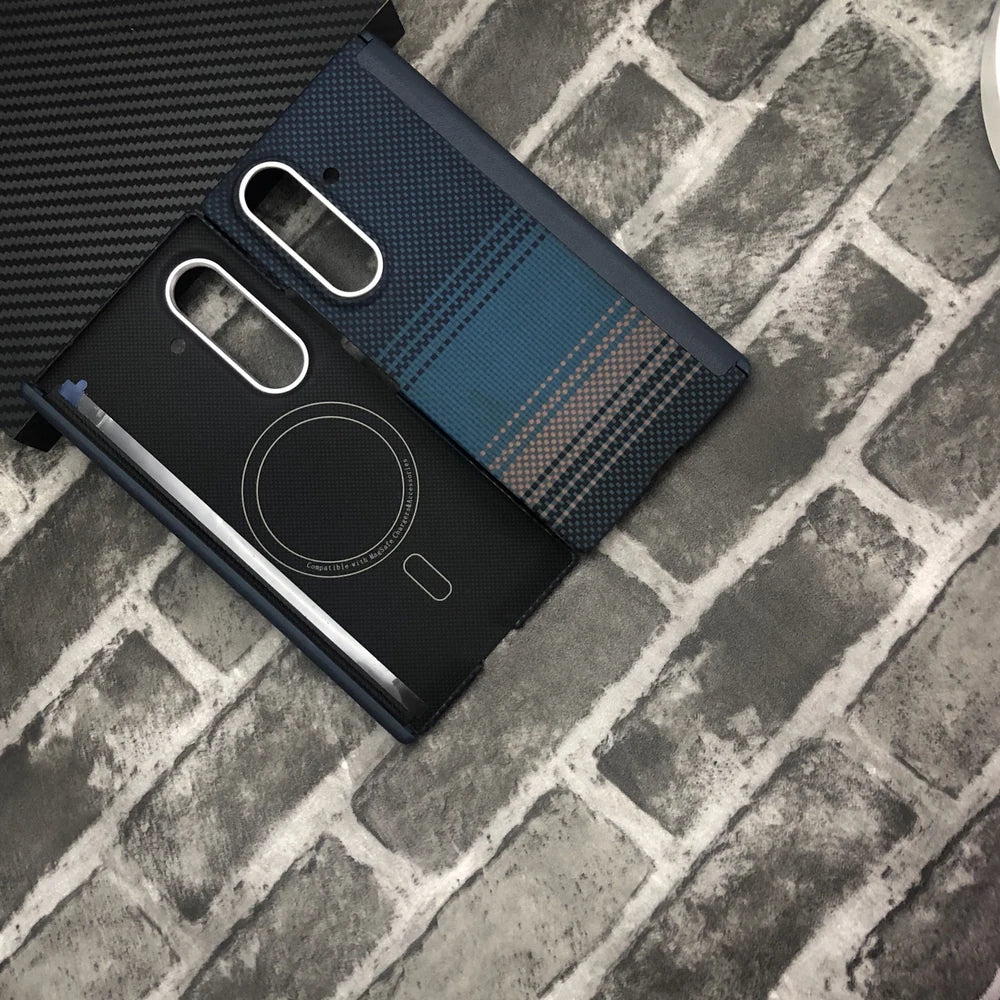 Aramid Fiber Magnetic Case for Samsung Galaxy Z Fold 8 Ultra in Moonrise blue, back cover with hinge protection and MagSafe ring.