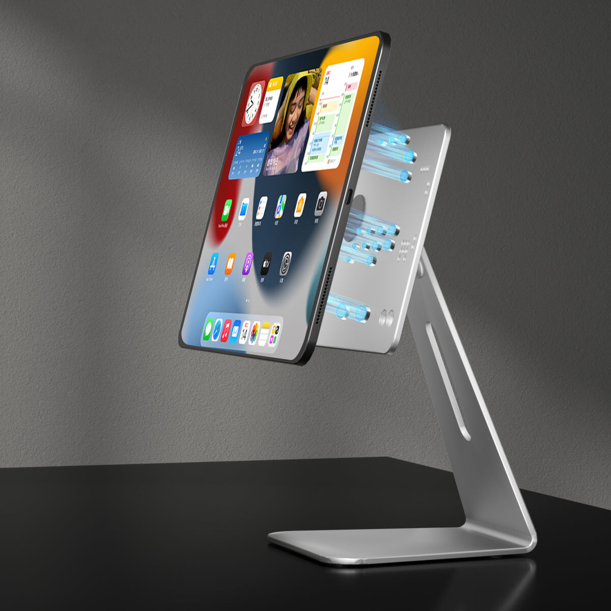 Magnetischer, um 360 Grad drehbarer und verstellbarer Tablet-Ständer aus Aluminium