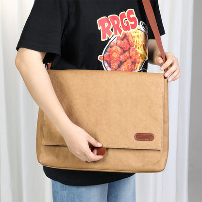 Washable Kraft Paper 13-inch Laptop Messenger Shoulder Bag