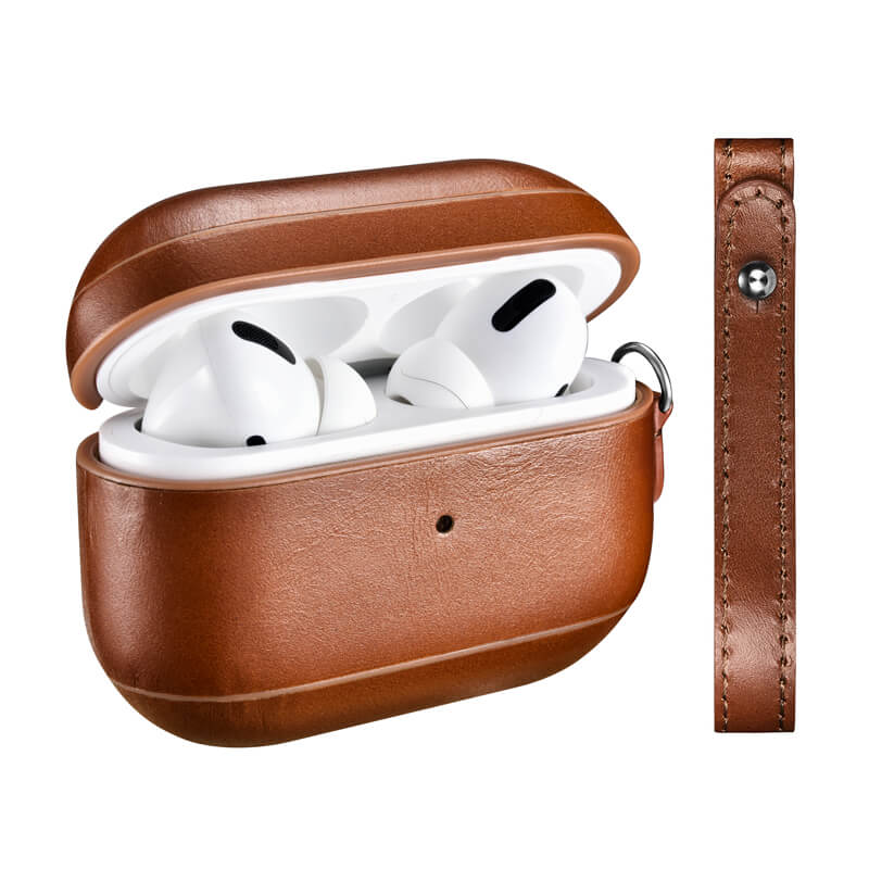 Vintage Genuine Leather Anti-loss Case Cover for AirPods Pro with Strap