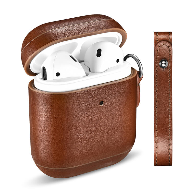 Vintage Leather Protective Case Cover with Anti-loss Strap for Apple AirPods 1/ 2