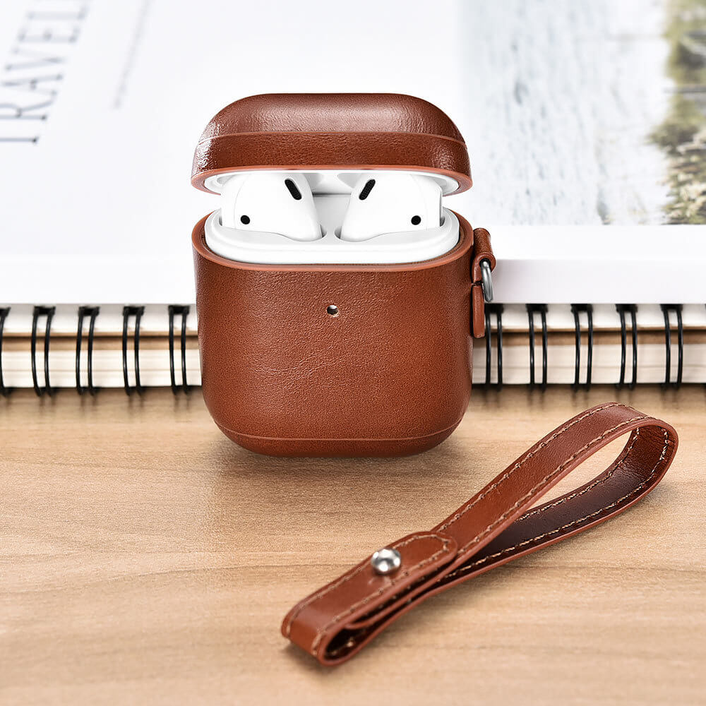 Vintage Leather Protective Case Cover with Anti-loss Strap for Apple AirPods 1/ 2