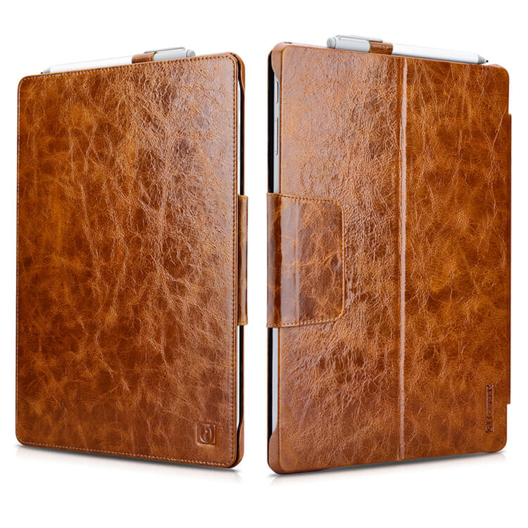 oil wax leather case for surface pro 6 - brown