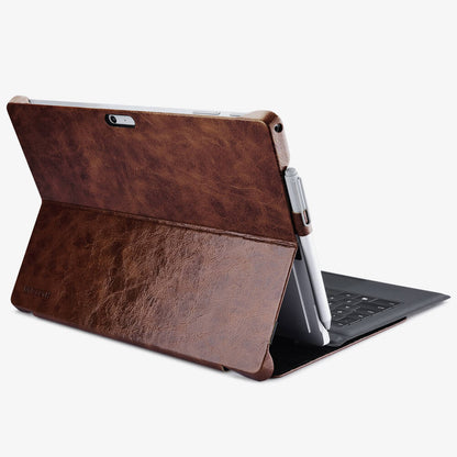 oil wax leather case for surface pro 6 - coffee - kickstand image