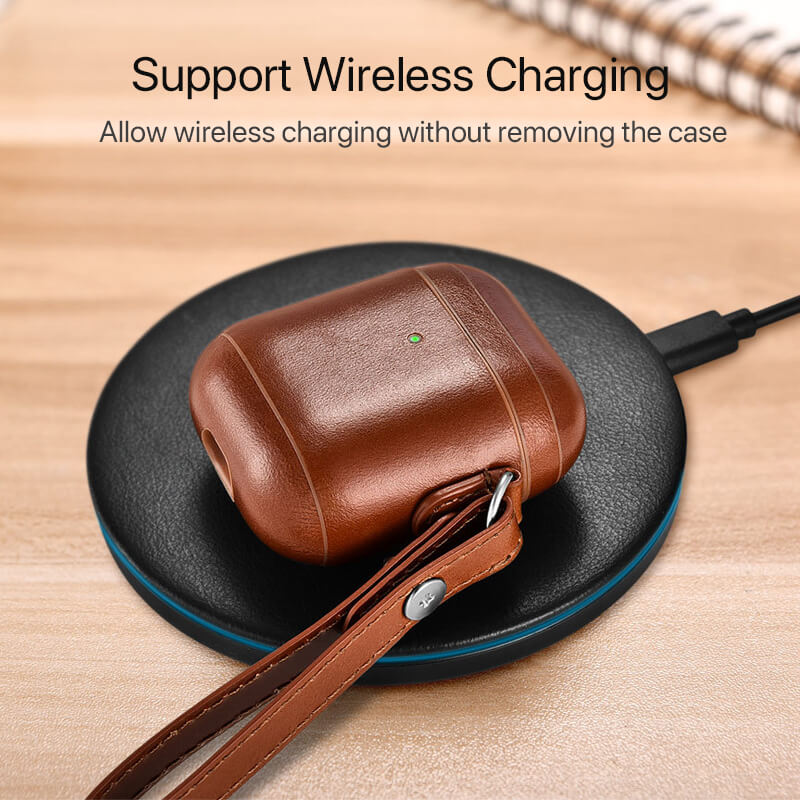 Vintage Leather Protective Case Cover with Anti-loss Strap for Apple AirPods 1/ 2