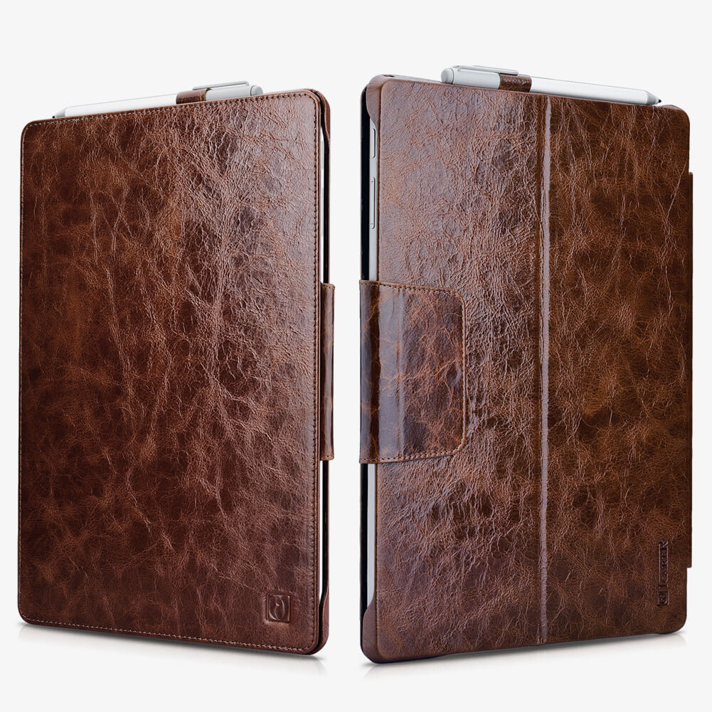 oil wax leather case for surface pro 6 - coffee