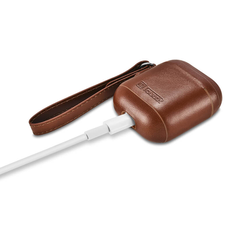 Vintage Leather Protective Case Cover with Anti-loss Strap for Apple AirPods 1/ 2