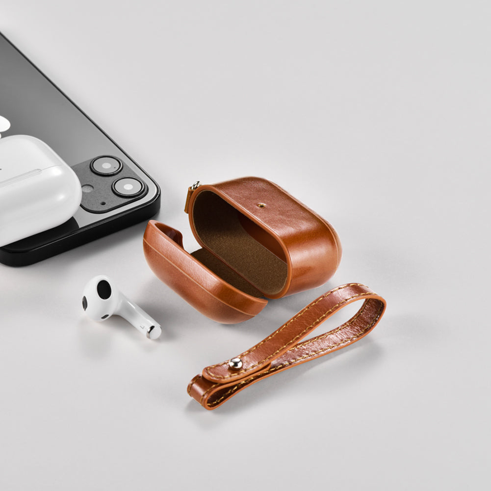Apple AirPods (3rd Generation) Leather Case with Anti-loss Leather Strap_brown_inside show