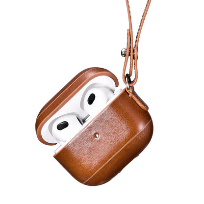 Apple AirPods (3rd Generation) Leather Case with Anti-loss Leather Strap_brown