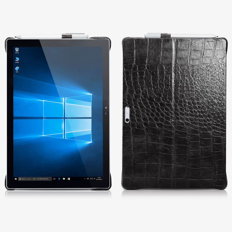 Microsoft Surface Pro 6/ 2017/ Pro 4 Leather Crocodile/Alligator Pattern Back Cover Case with Kickstand - Ronuo