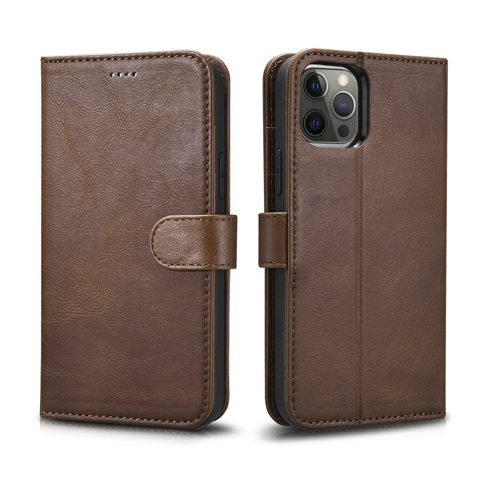 iPhone 12 /12 Pro Estuche de cuero tipo billetera magnética 2 en 1 desmontable vintage con protección RFID