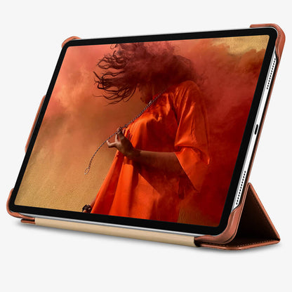 iPad Pro 11 Zoll / 12,9 Zoll 2018 Jahrgang Serie Echtleder Smart Aufwachen/ Schlaf Dreifachfalz Ständer Folio Flip Schutzhülle