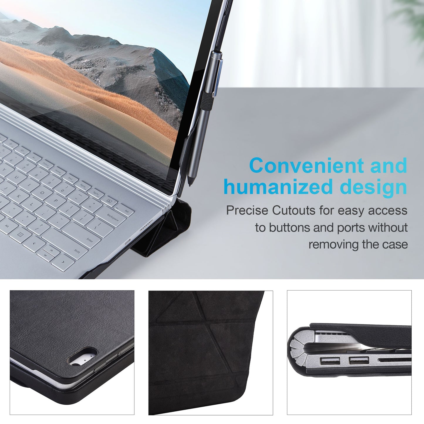 Surface Book 3 leather case - precise cutout detailed image